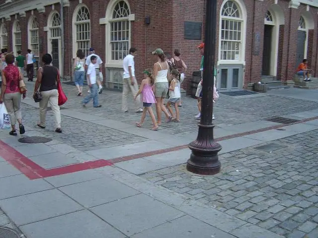 Photograph of the Freedom Trail next to Faneuil Hall